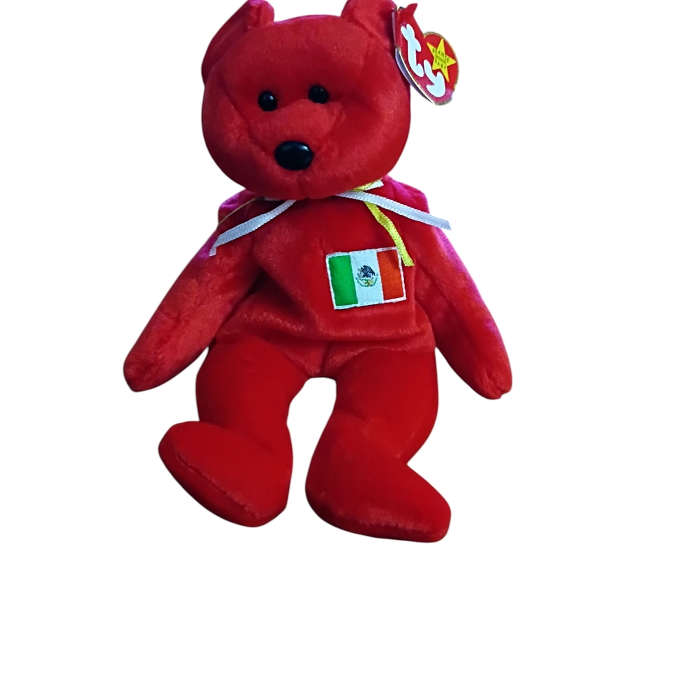 Ty Red Plush Bear with Flag